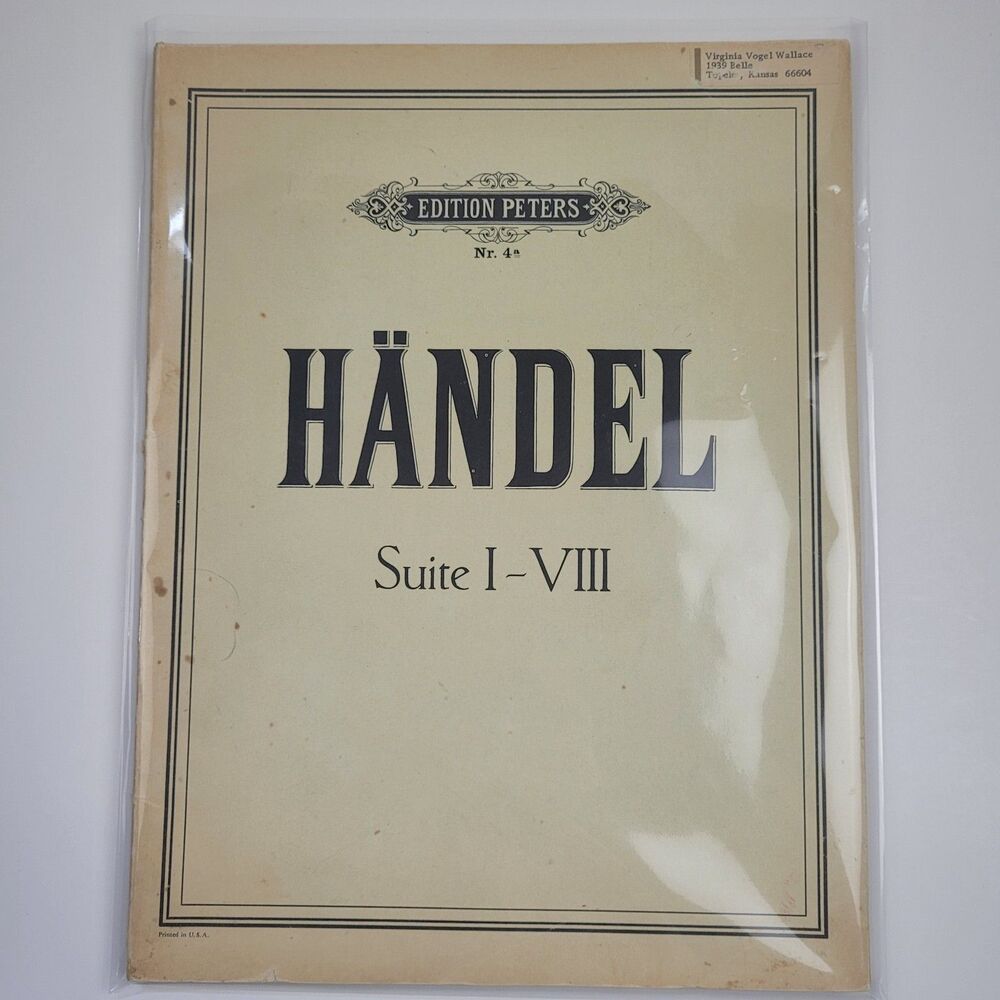 Vintage 1950s (2) Handel Suite I-VIII Edition Peters Piano Sheet Music #SM2